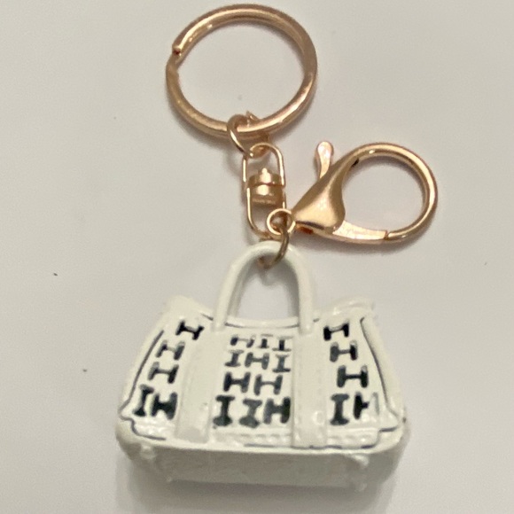 2-Way, White Enamel-Clear Rhinestone Handbag Charm- Key Chain - Picture 6 of 8